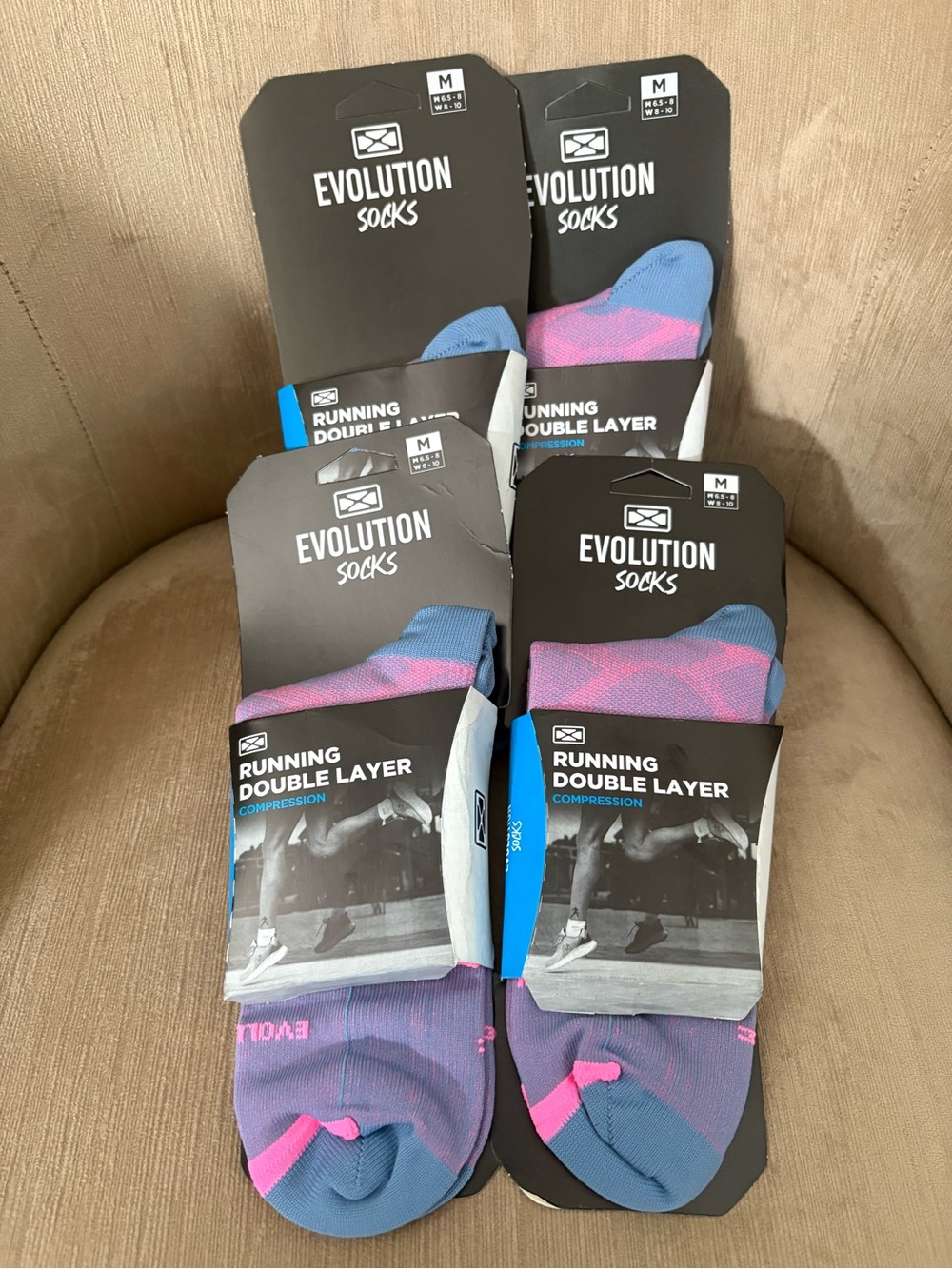 Bundle 4 Evolution Compression Socks Size Medium Microfiber Running Double Layer